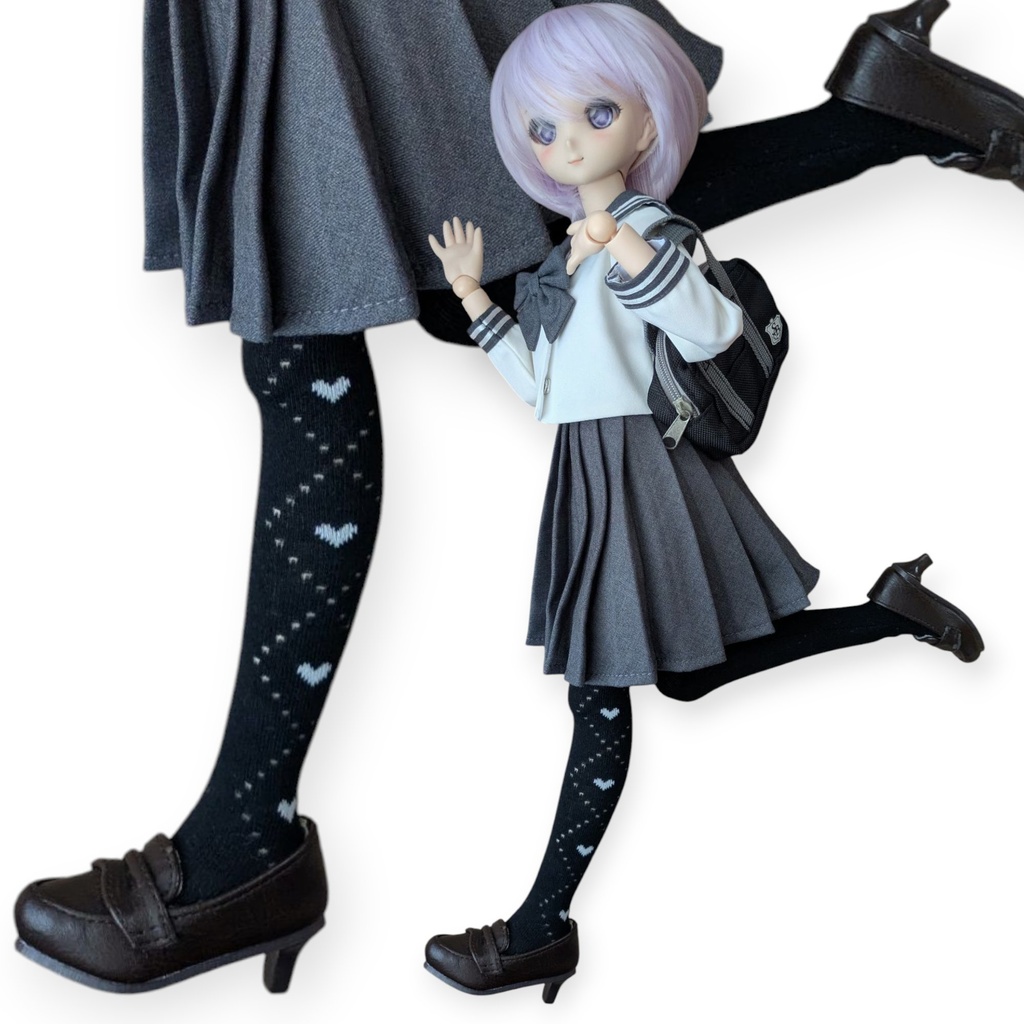 MDDサイズ ハイゲージタイツ サイドハートアーガイル ブラック