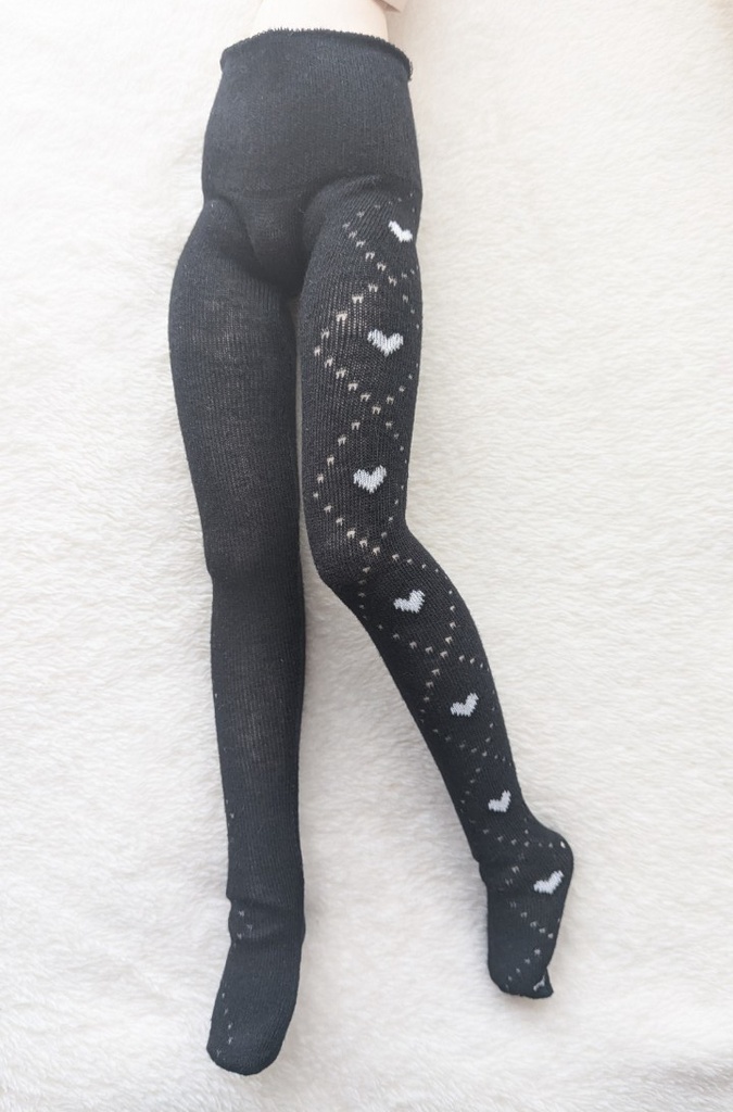 MDDサイズ ハイゲージタイツ サイドハートアーガイル ブラック