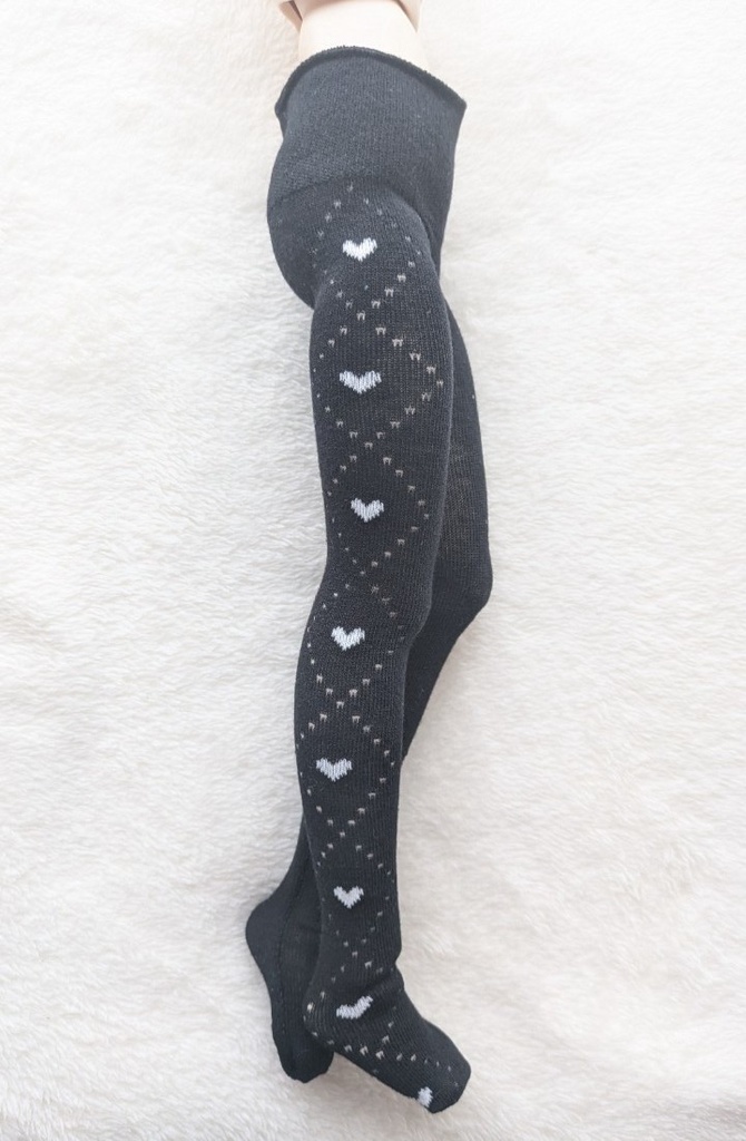 MDDサイズ ハイゲージタイツ サイドハートアーガイル ブラック