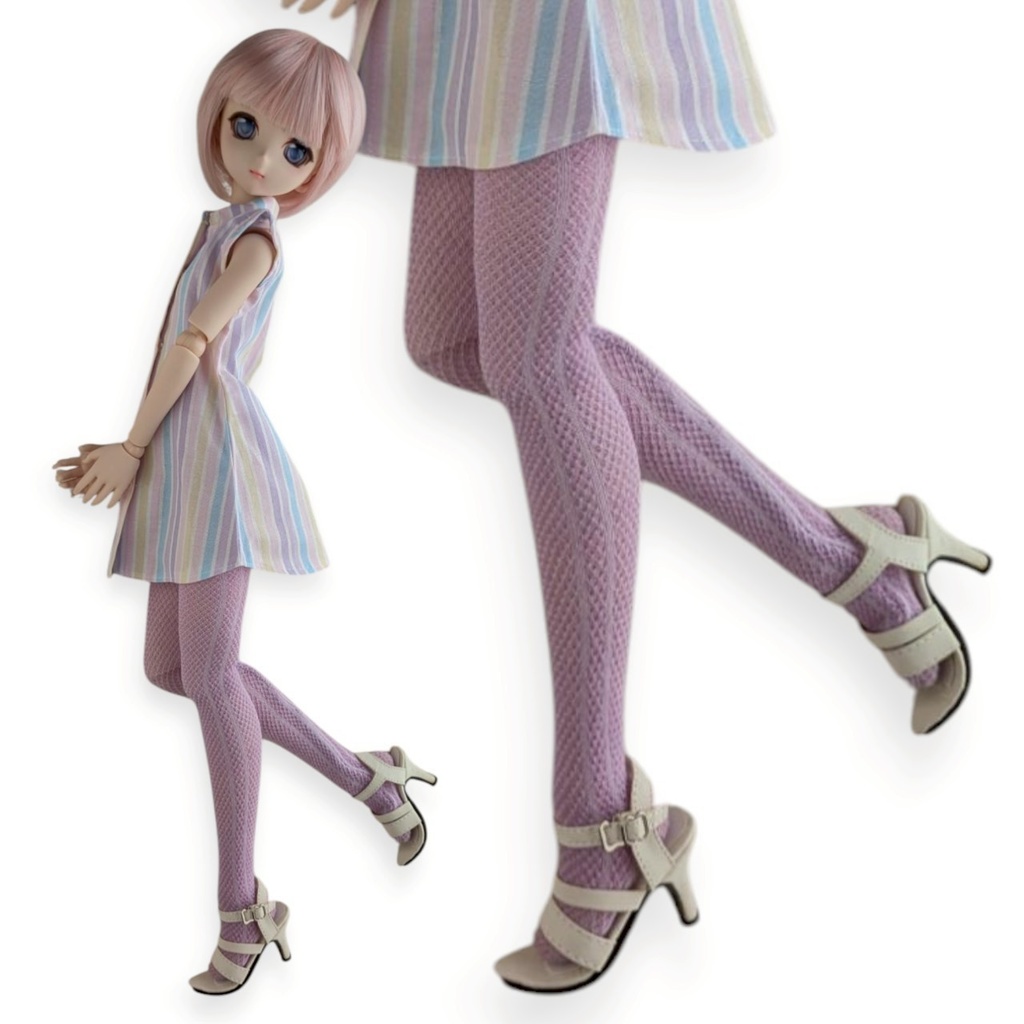DDPサイズ タイツ メッシュストライプ ライラック