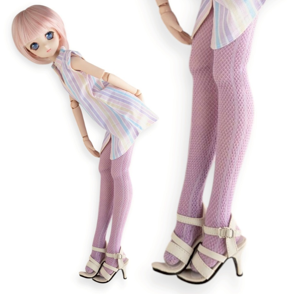 DDPサイズ タイツ メッシュストライプ ライラック