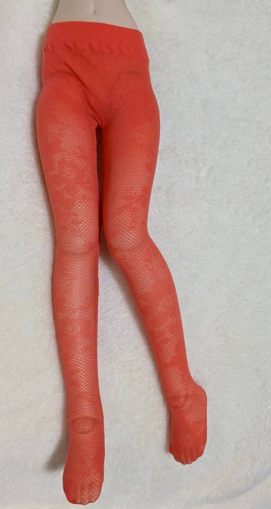 新作 MDDサイズ ハイゲージタイツ フラワーレース オレンジ