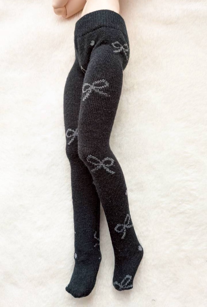 新作 MDDサイズ タイツ リボンドット ダークグレー・灰