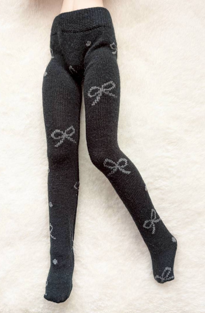 新作 MDDサイズ タイツ リボンドット ダークグレー・灰