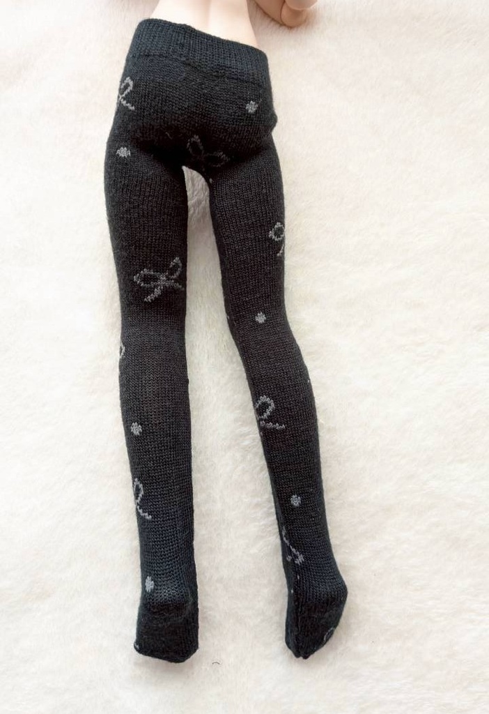 新作 MDDサイズ タイツ リボンドット ダークグレー・灰