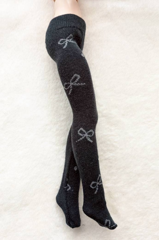 新作 MDDサイズ タイツ リボンドット ダークグレー・灰