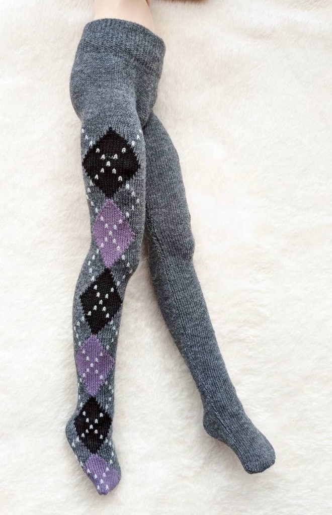 新作 MDDサイズ タイツ サイドアーガイル 灰・黒・紫