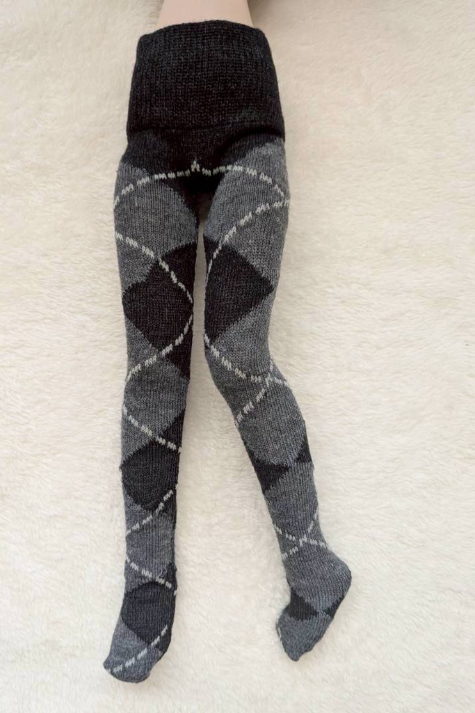 新作 MDDサイズ タイツ ビッグアーガイル 黒・灰