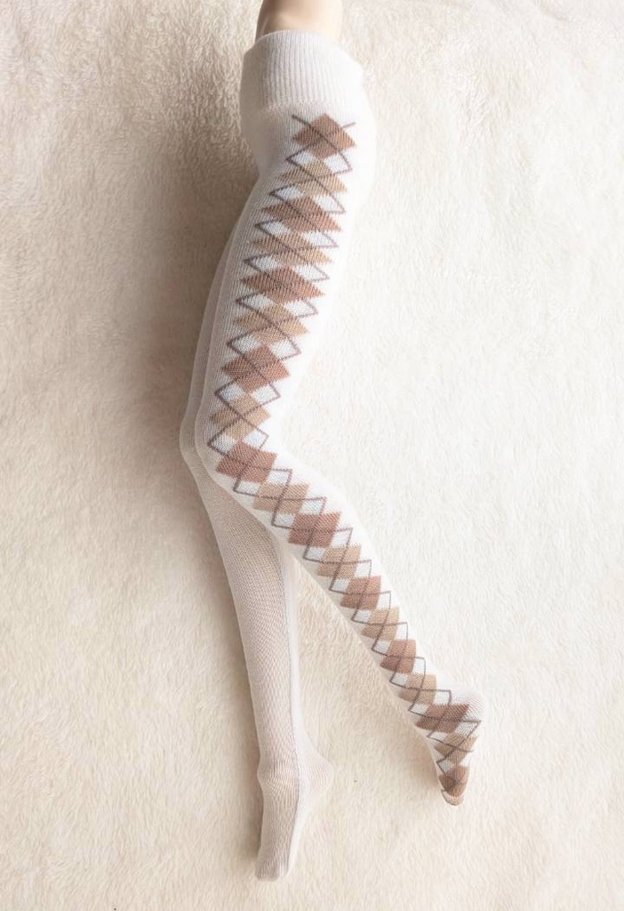 新作 DDサイズ タイツ サイドアーガイル 白・茶 DDDY着用不可 スマートドール着用可