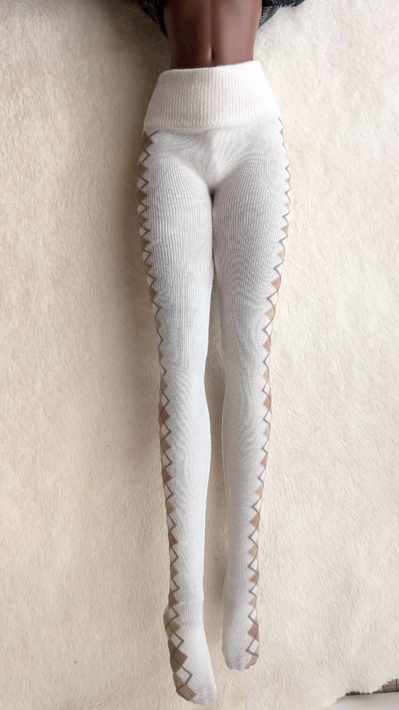 新作 DDサイズ タイツ サイドアーガイル 白・茶 DDDY着用不可 スマートドール着用可