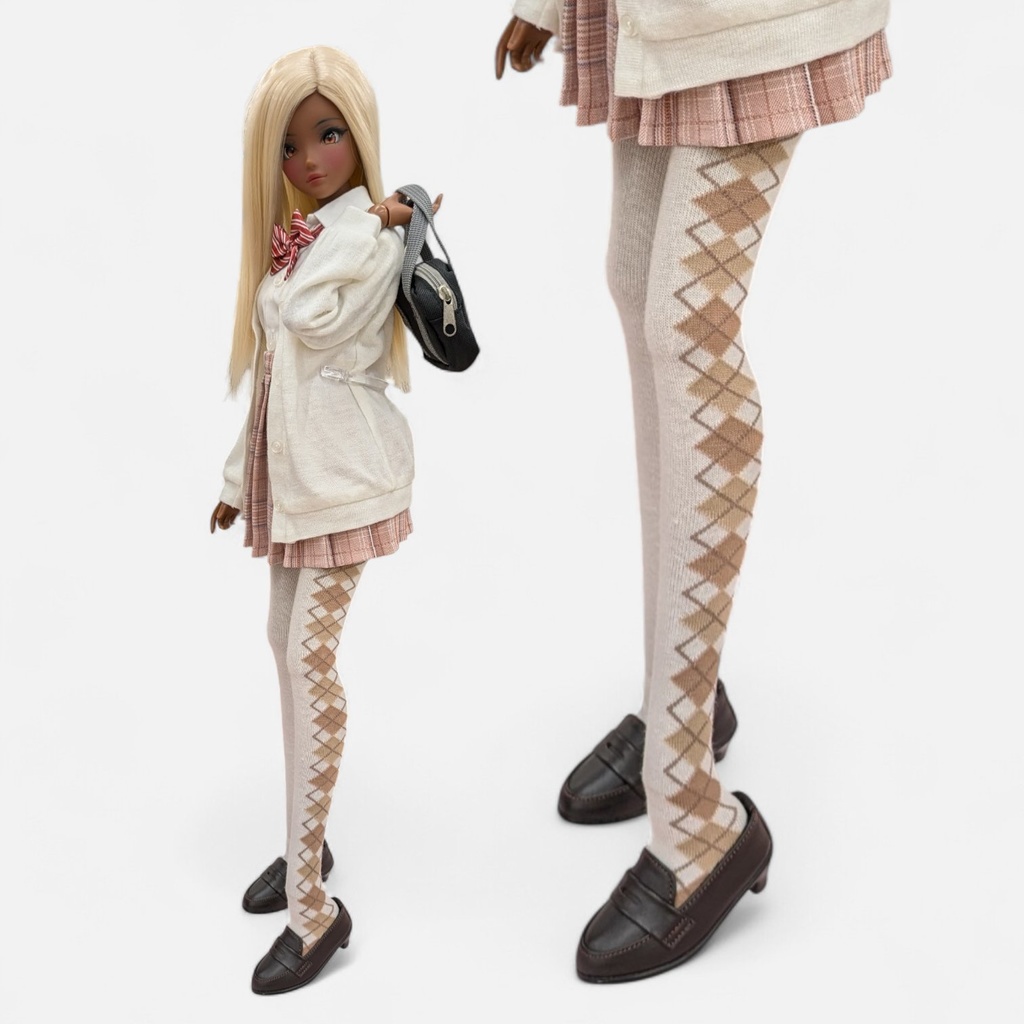 新作 DDサイズ タイツ サイドアーガイル 白・茶 DDDY着用不可 スマートドール着用可