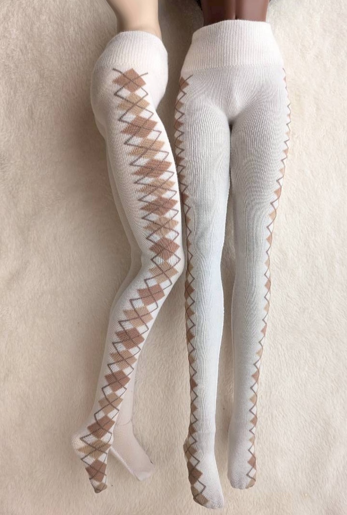 新作 DDサイズ タイツ サイドアーガイル 白・茶 DDDY着用不可 スマートドール着用可