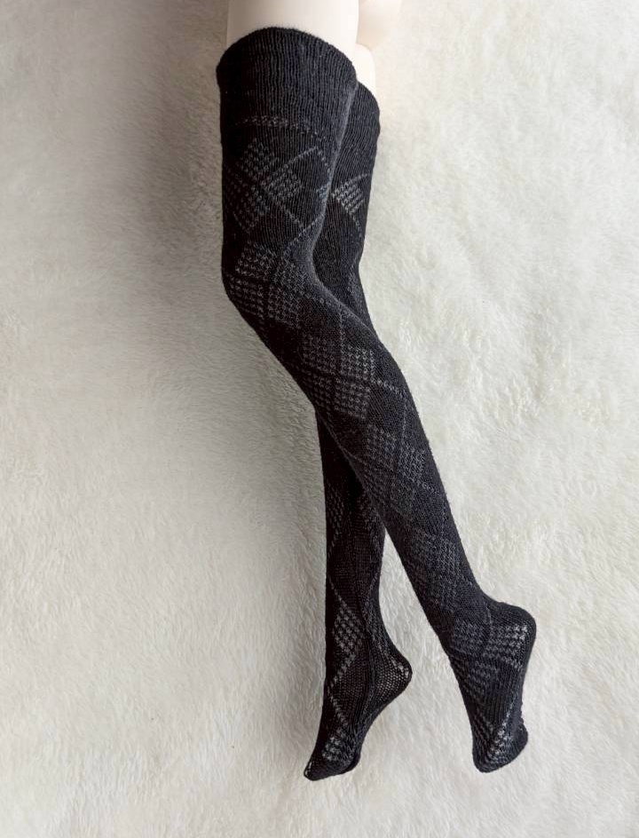 新作 サイハイソックス 透けサイドアーガイル ブラック/ブラック・リボン付き MDD/DDP/DD/DDDy/スマートドール等