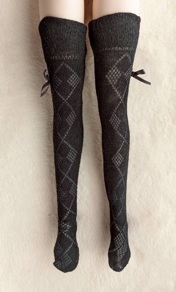 新作 サイハイソックス 透けサイドアーガイル ブラック/ブラック・リボン付き MDD/DDP/DD/DDDy/スマートドール等