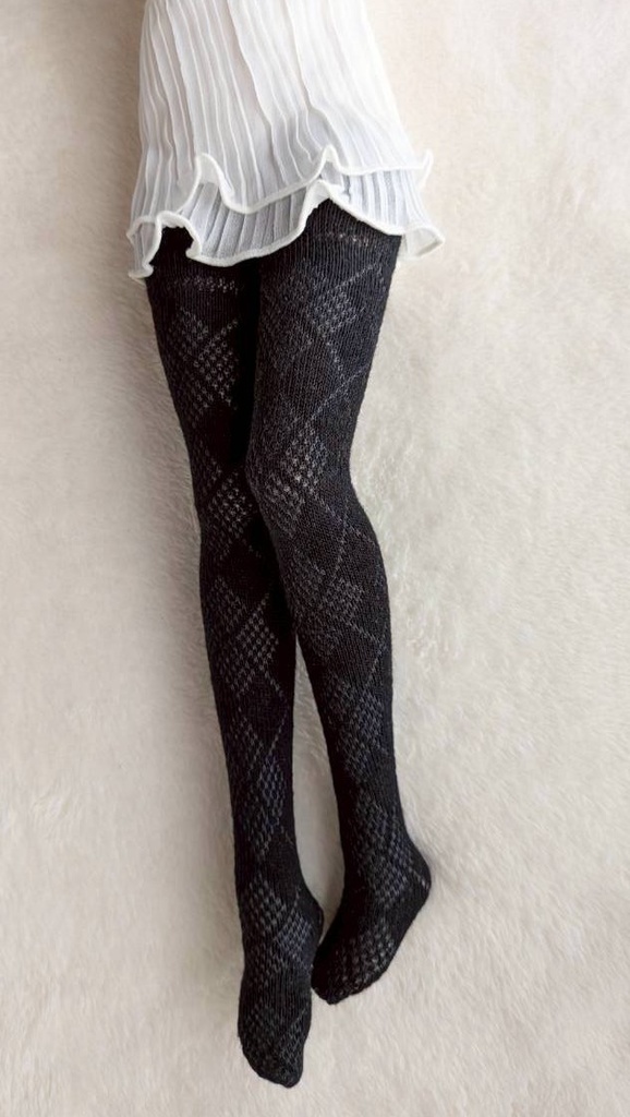 新作 サイハイソックス 透けサイドアーガイル ブラック/ブラック・リボン付き MDD/DDP/DD/DDDy/スマートドール等