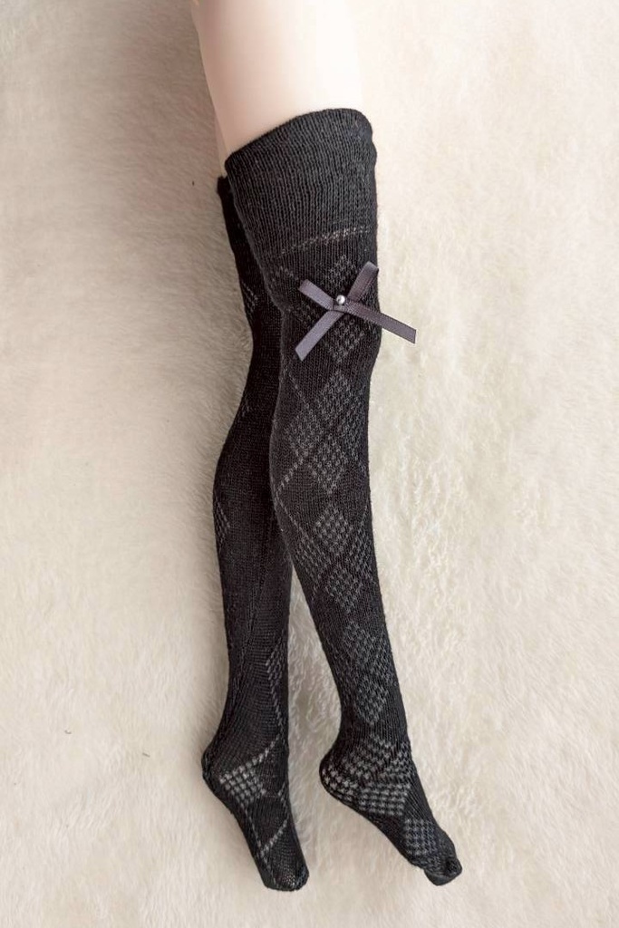 新作 サイハイソックス 透けサイドアーガイル ブラック/ブラック・リボン付き MDD/DDP/DD/DDDy/スマートドール等