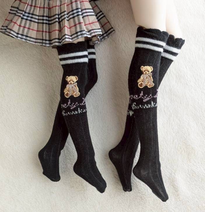 新作 1/3フリーサイズニーソックス ダブルライン ブラック くまさん MDD~DDDyまで着用可のソックス