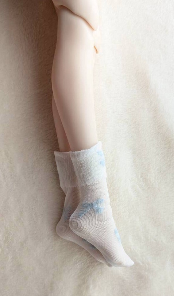 新作 MDD/DDP/DD/DDDyサイズ ショートソックス リボン ホワイト×ブルー スマートドール、SD着用可能