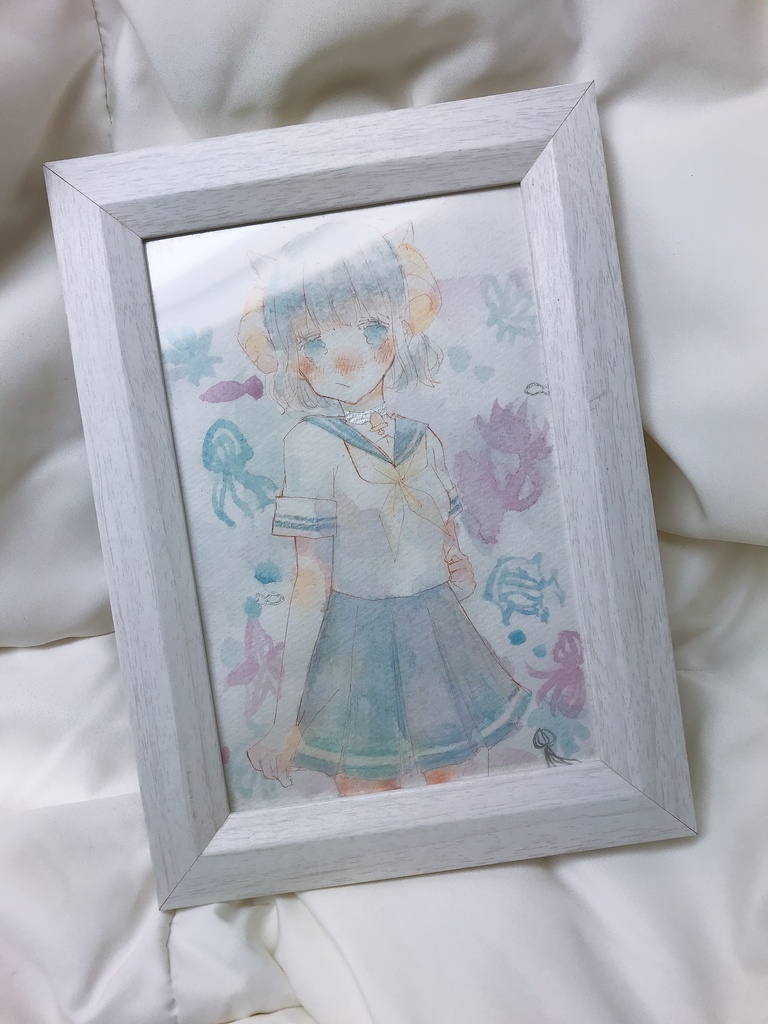 【水彩】うみとひつじ