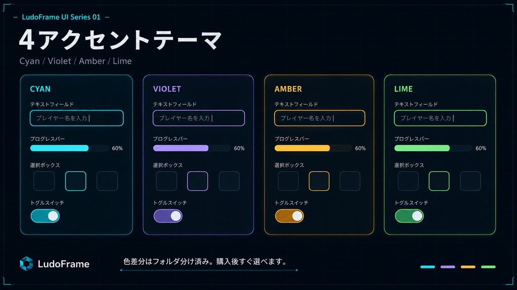LudoFrame UI Series 01|Dark Modern ゲームUI素材セット【SVG/PNG・商用利用可】