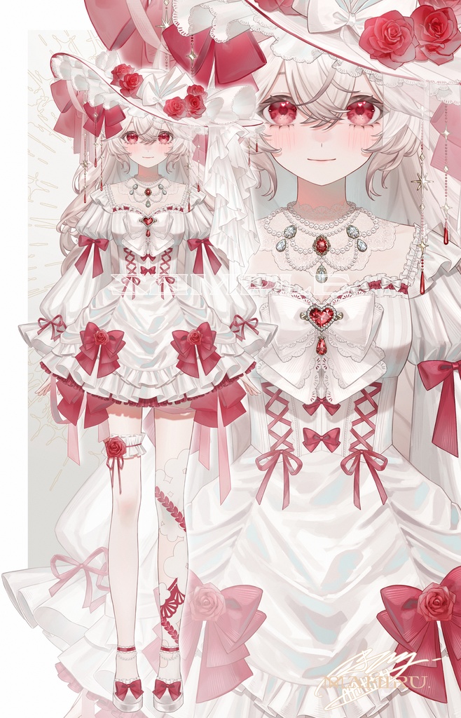 ふんわりガーリーうさ耳少女🎀髪型3種&衣装3種&表情差分14種付き【限定1点】