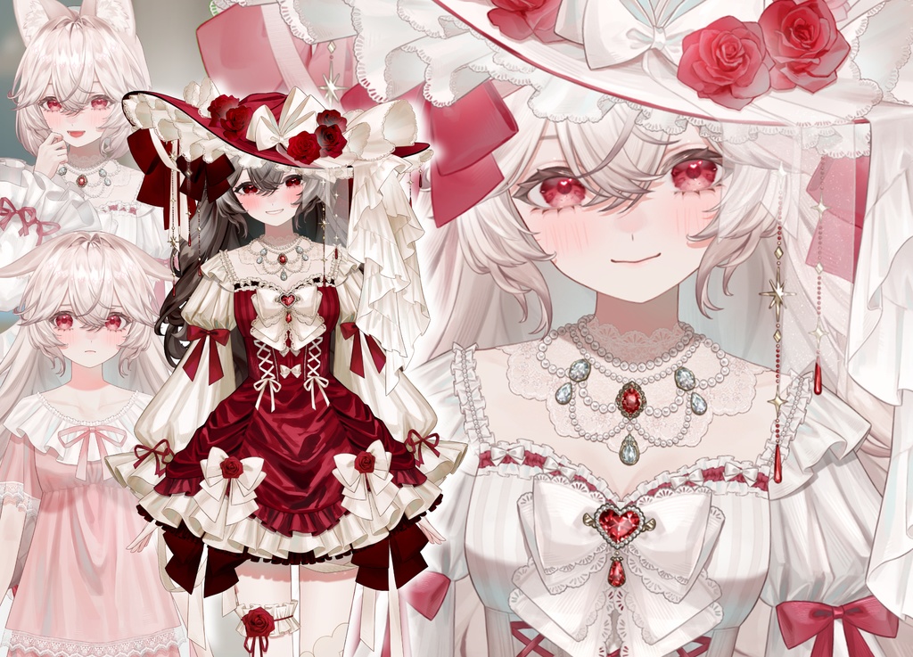 ふんわりガーリーうさ耳少女🎀髪型3種&衣装3種&表情差分14種付き【限定1点】