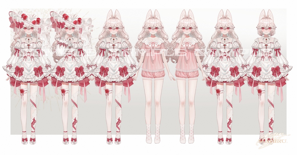 ふんわりガーリーうさ耳少女🎀髪型3種&衣装3種&表情差分14種付き【限定1点】