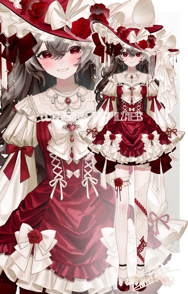 ふんわりガーリーうさ耳少女🎀髪型3種&衣装3種&表情差分14種付き【限定1点】