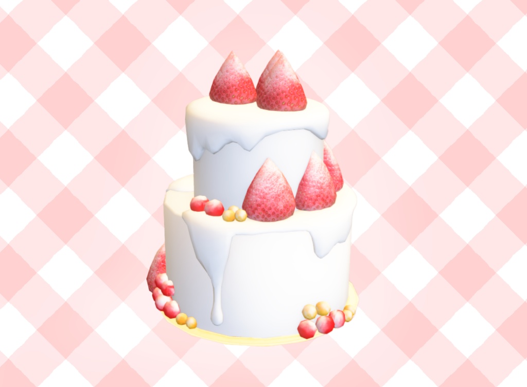 【3Dモデル】いちごの2段ホールケーキ
