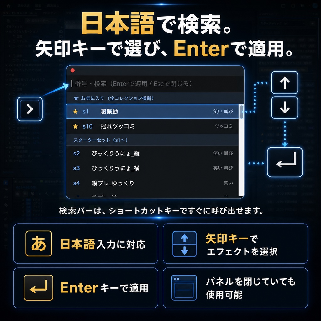 【Premiere Pro用・macOS版】エフェクトを1キー/1クリックで適用|時短プラグイン「エフェクトパレット」