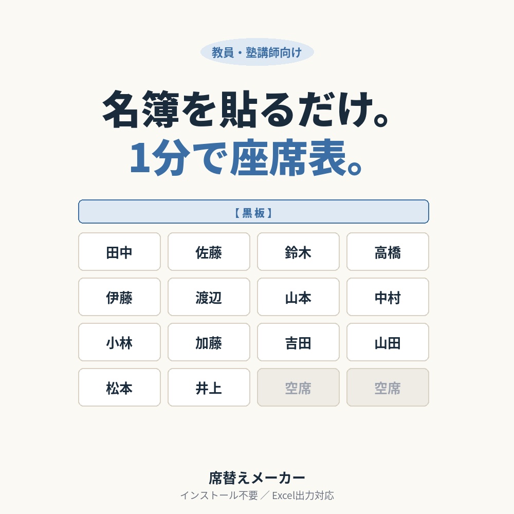 席替えメーカー|名簿を貼るだけで座席表が完成