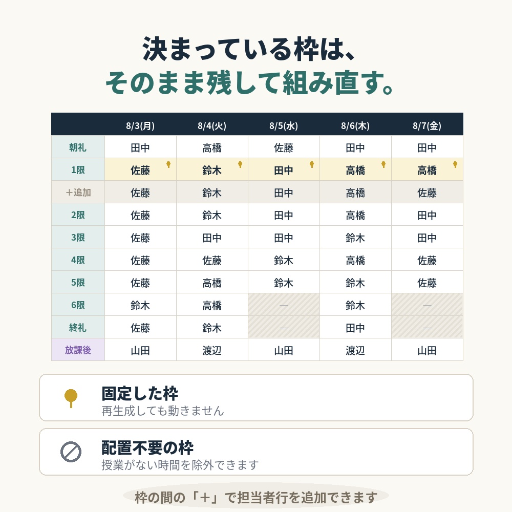 時間割ジェネレーター|人員と教科の割り当てを自動生成