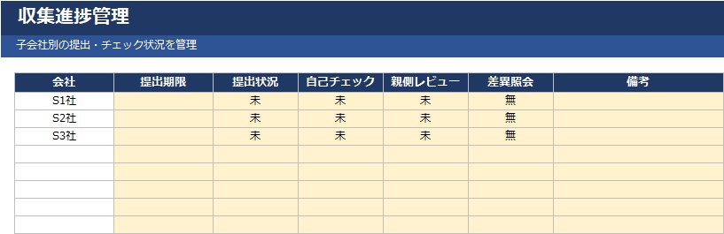【連結決算】連結パッケージ収集・照合テンプレ|子会社提出・内部取引差異・債権債務確認をまとめて管理