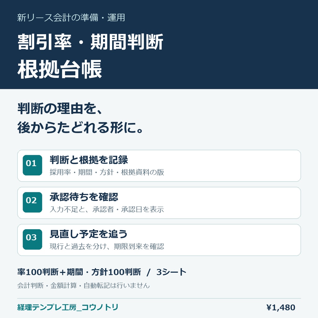 【経理】新リース会計の準備｜割引率・期間判断の根拠台帳Excel