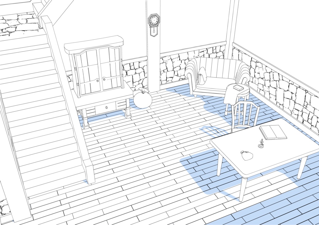 3Dファンタジー風民家室内01