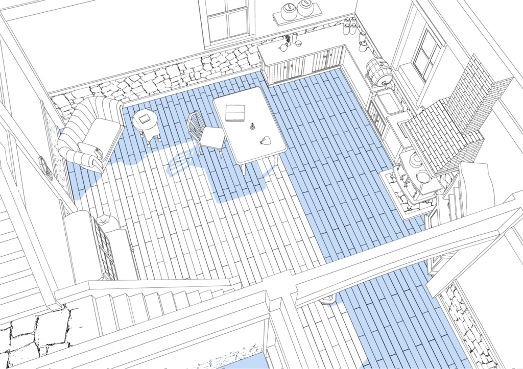 3Dファンタジー風民家室内01