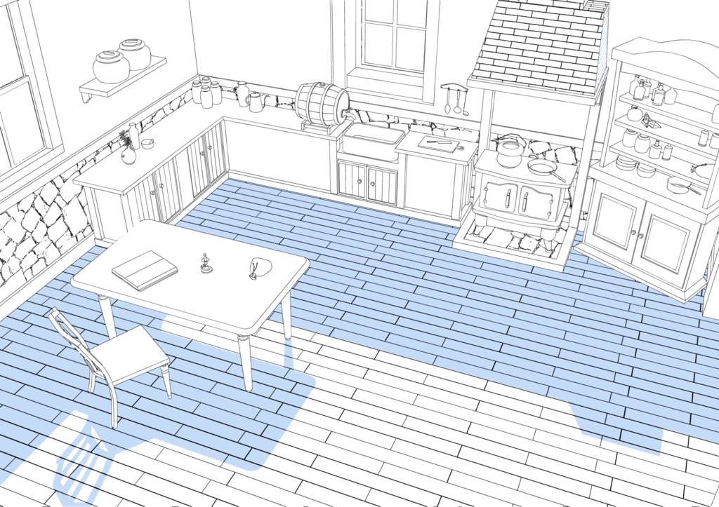 3Dファンタジー風民家室内01