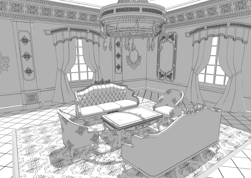 3Dファンタジー風宮殿客間
