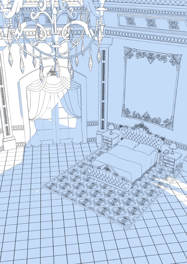 3Dファンタジー風宮殿寝室