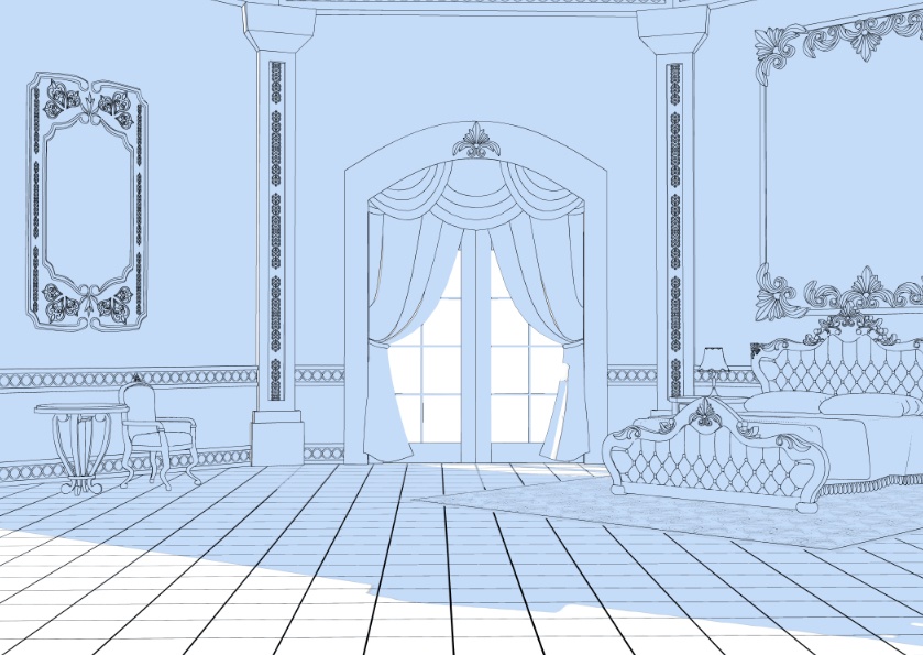3Dファンタジー風宮殿寝室