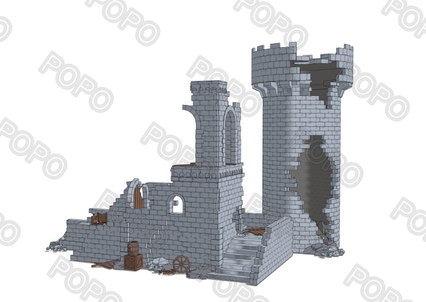 3Dファンタジー風壊れた城壁01~02