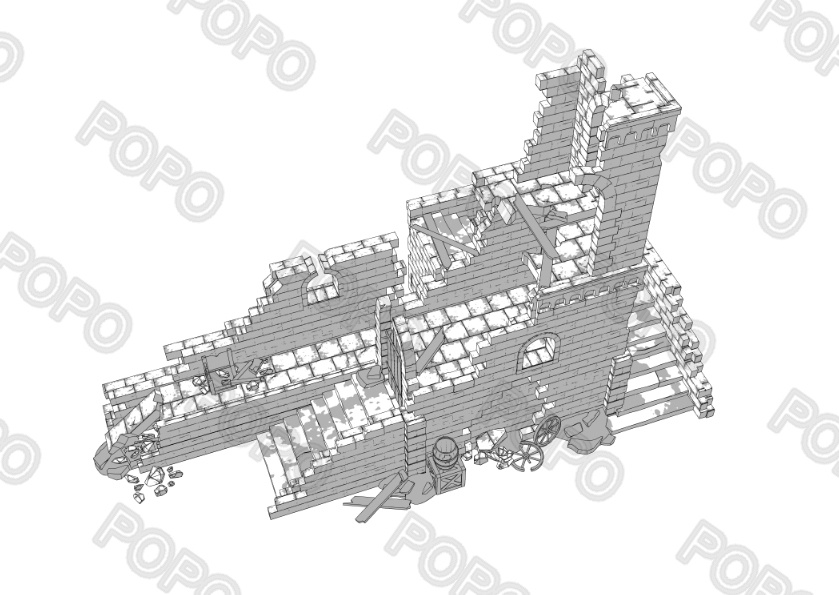 3Dファンタジー風壊れた城壁01~02