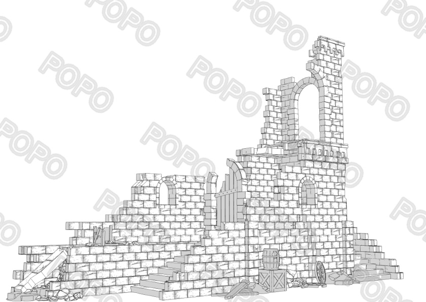 3Dファンタジー風壊れた城壁01~02