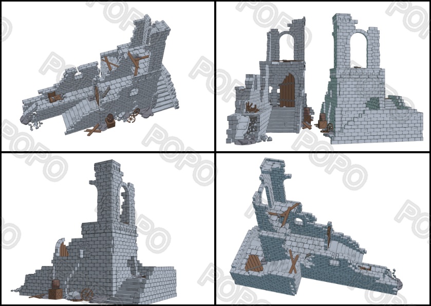 3Dファンタジー風壊れた城壁01~02
