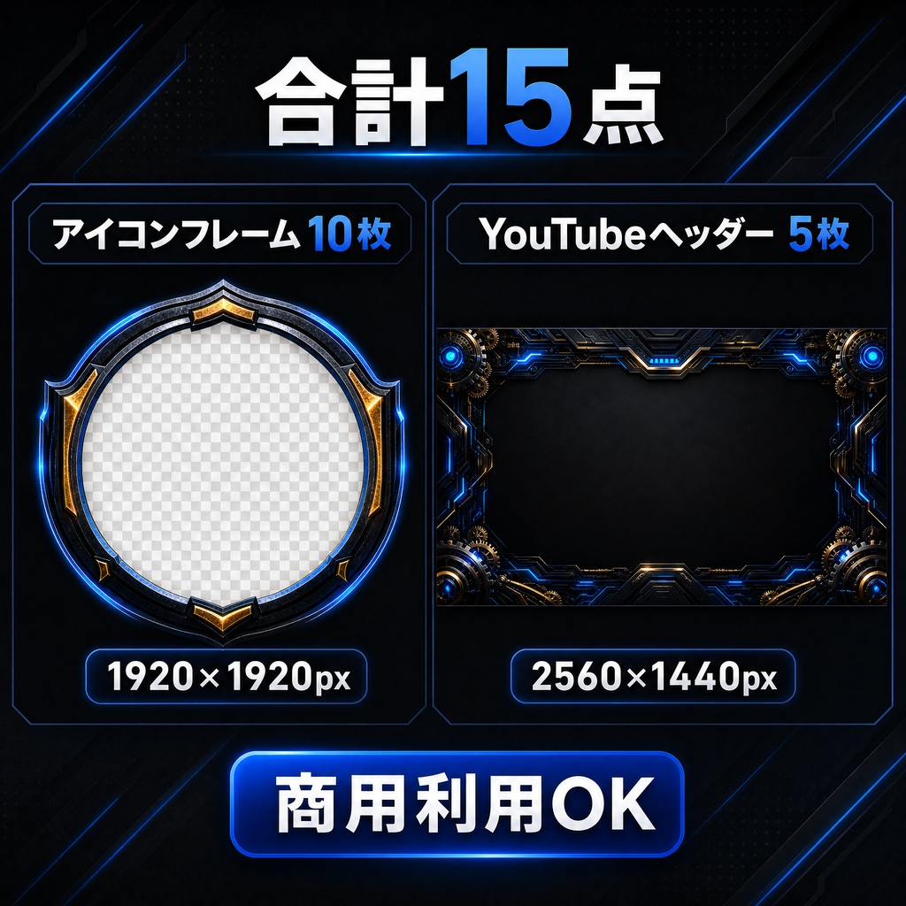 ​【商用利用可】YouTube・SNS向け ネオンサイバー プロフィール画像＆バナー素材（全10色＆5色）