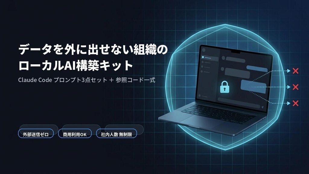 【Claude Code用】完全閉域ローカルAI構築キット｜データを外に出せない組織のためのAI業務アシスタント一式（構築＋E2Eテスト自動＋マニュアル自動生成／商用利用可・社内人数無制限）
