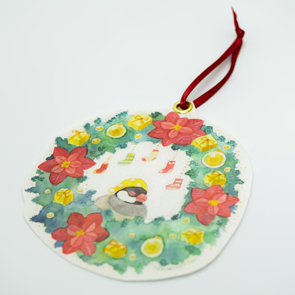 文鳥のクリスマスカード