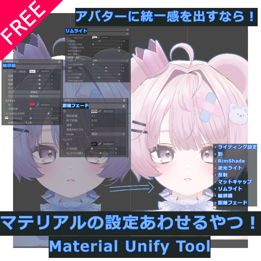 【無料】マテリアルの設定あわせるやつ！”MaterialUnifyTool” v1.0