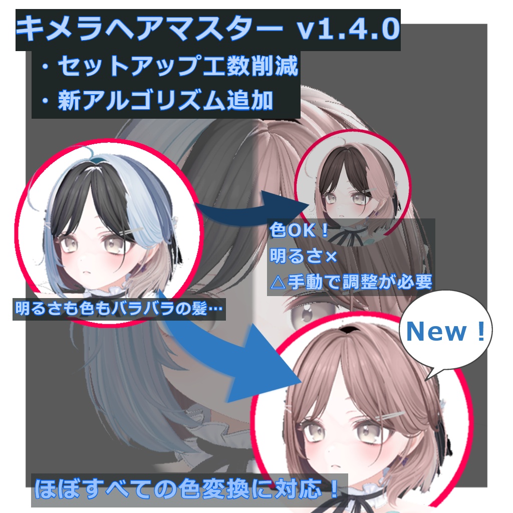 【GWセール】髪キメラの色統一と色変えとメッシュ変形までするやつ"キメラヘアマスター"v1.5.5