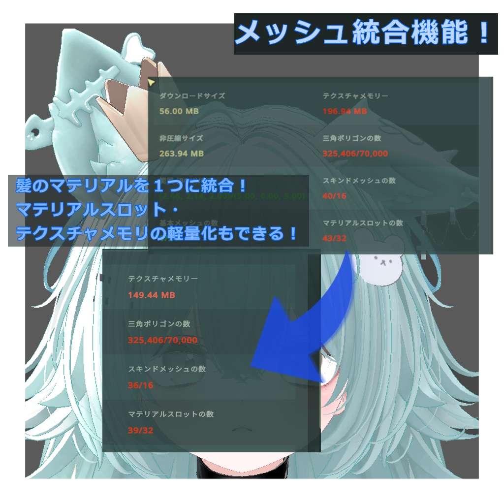 髪キメラの色統一と色変えとメッシュ統合するやつ!"キメラヘアマスター"v1.0.3